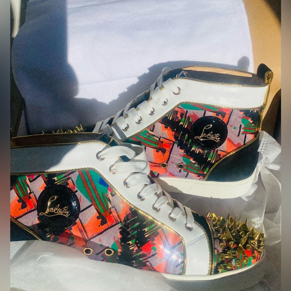 Christian Louboutin Multicolor Saffiano Spikes High Top Shoes - RARE - Size 41
